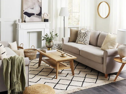  Teppich Beige Baumwolle Rechteckig 160 X 230 Cm Geometrisches Muster Fransen Handgetuftet Boho Kurzhaar Fußbodenheizung Geeignet Wohnzimmer