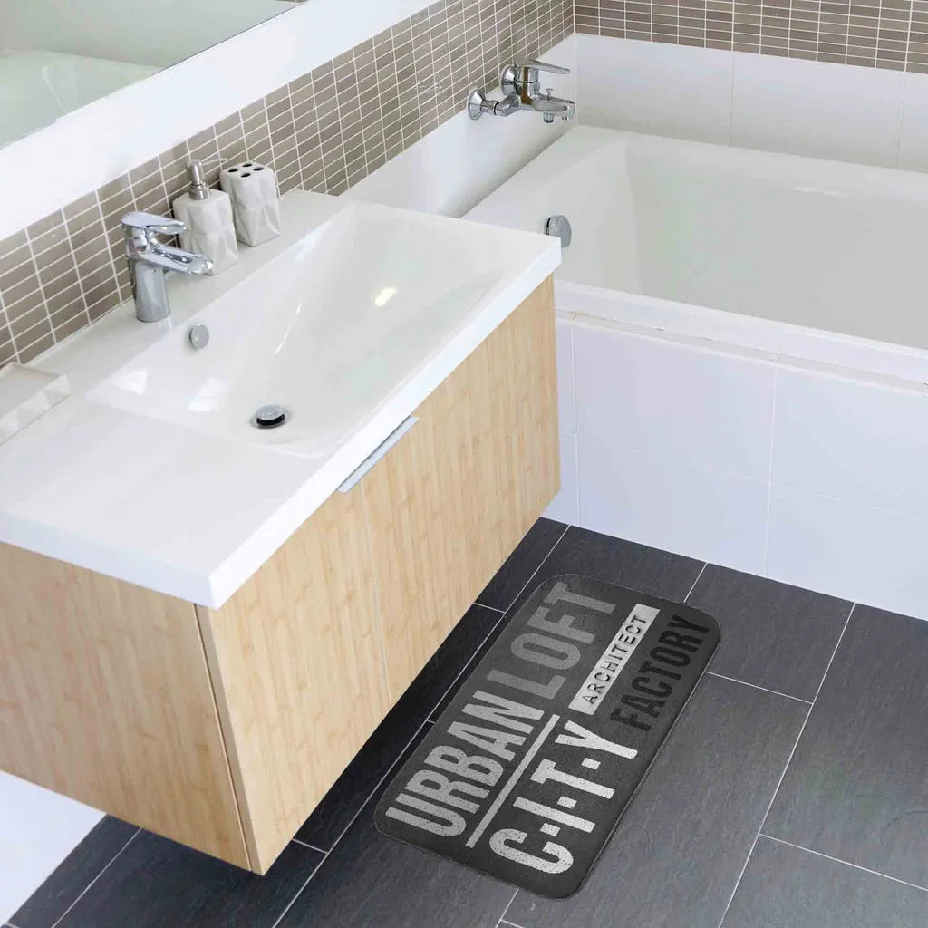  Badevorleger Duschmatte Grau Schwarz Mit Schrift Badteppich Antirutsch-Matte Vorleger Bad