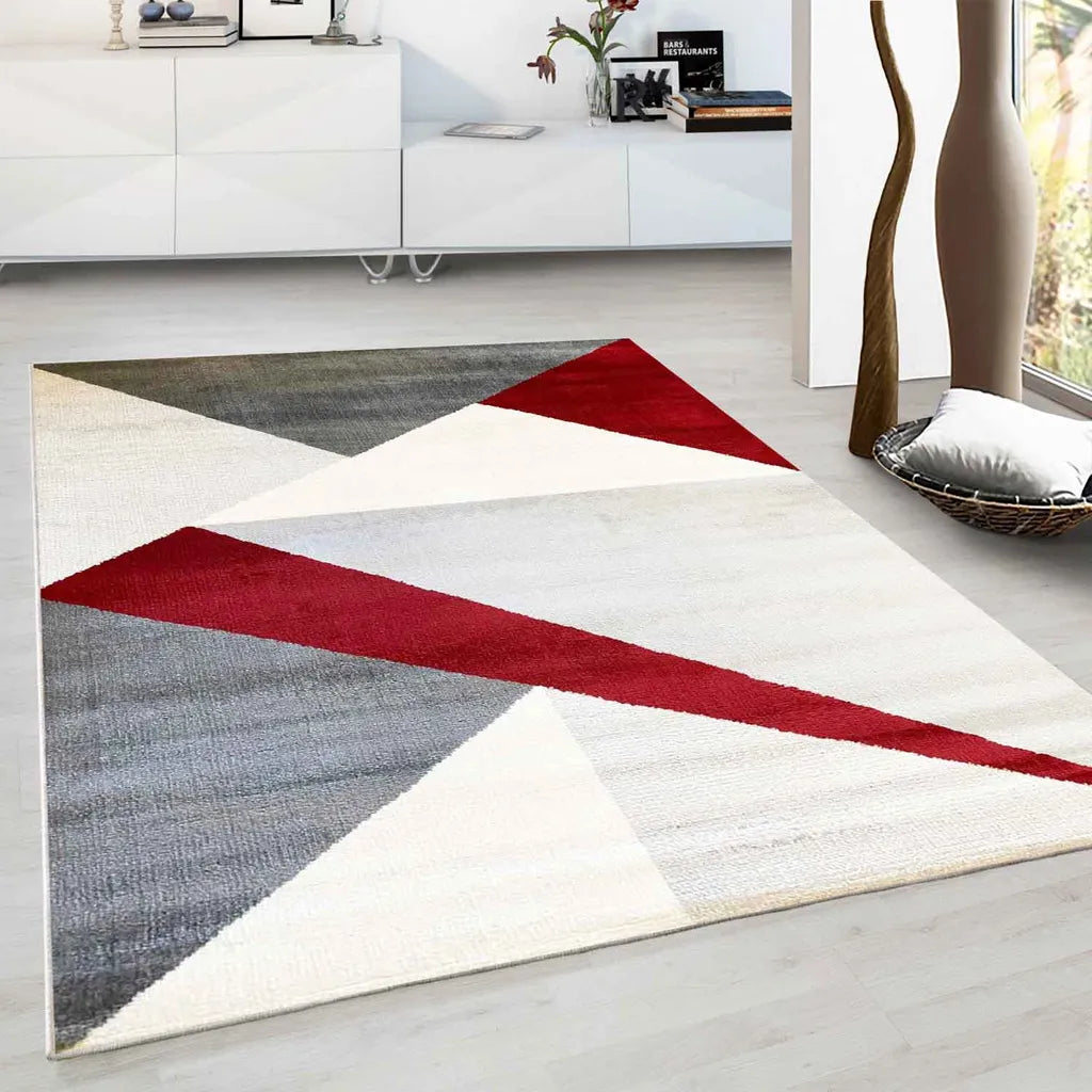 Teppich Wohnzimmer Schlafzimmer Flur Teppich Geometrisches Muster Rot, Maße:200x280 Cm