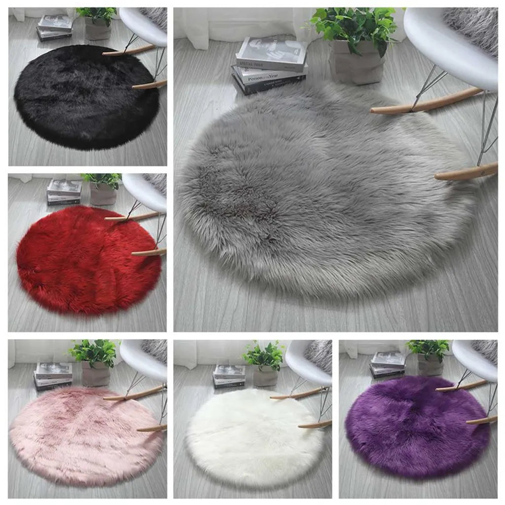 Runde Flauschige Teppich Flauschige Langflor Shaggy Teppich Hochflor Läufer Wohnzimmer (Schwarz)
