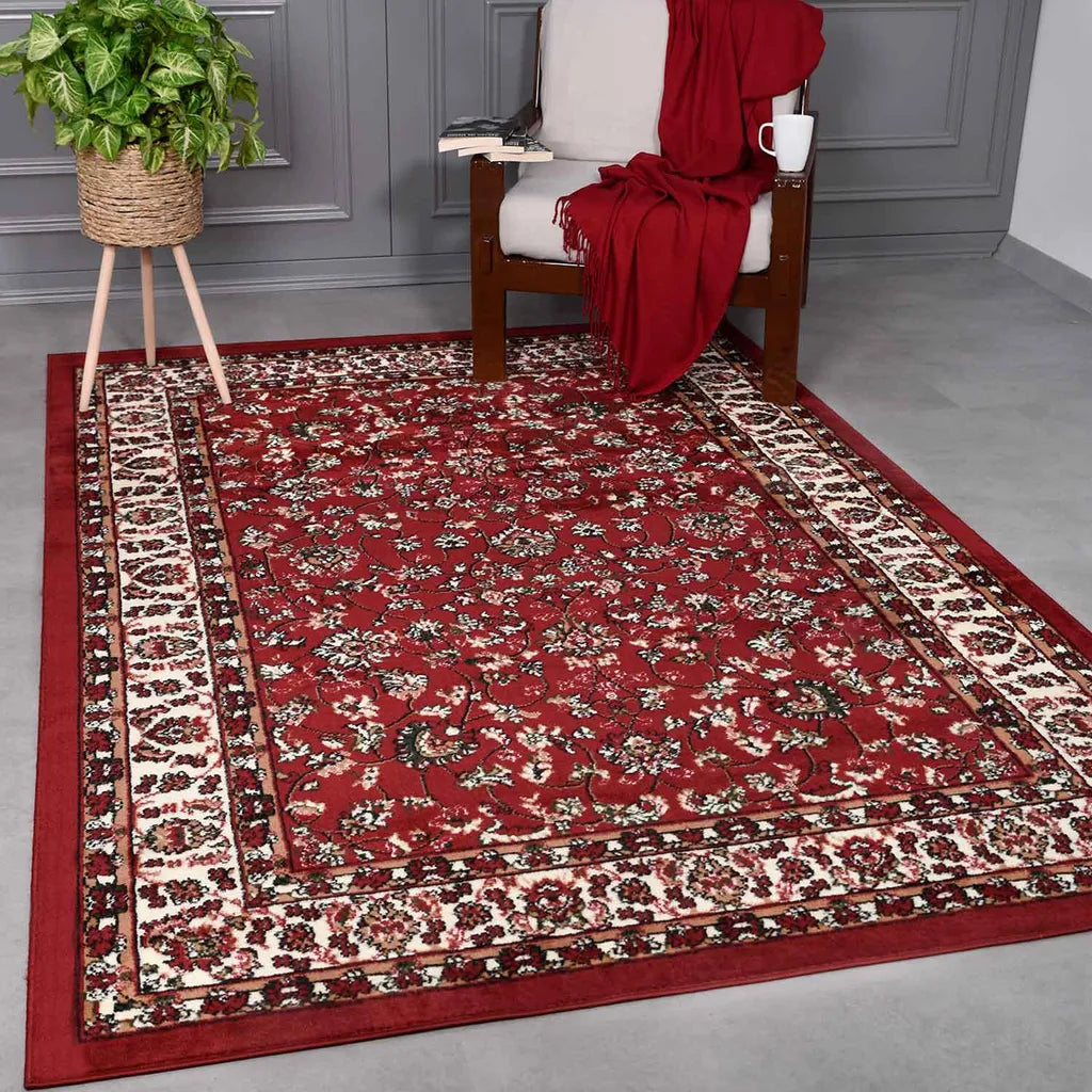  Orient Teppich Rot Beige Klassisch Dicht Gewebt Mit Ornament Und Blumenmotiven, Maße:240x340 Cm