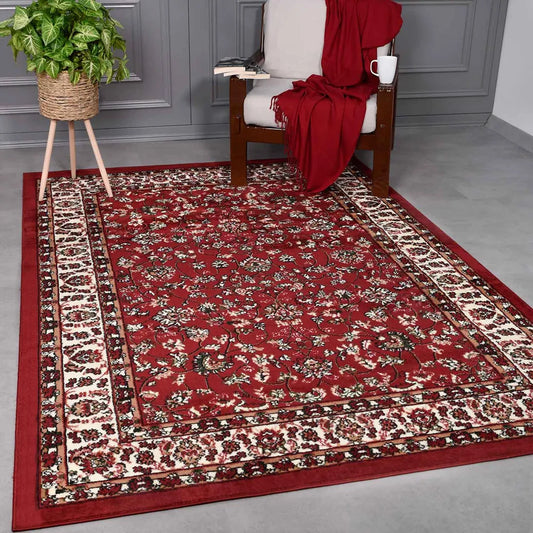  Orient Teppich Rot Beige Klassisch Dicht Gewebt Mit Ornament Und Blumenmotiven, Maße:240x340 Cm