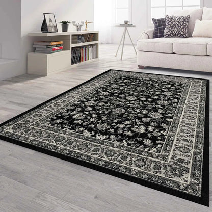  Orient Teppich Grau Schwarz Klassisch Dicht Gewebt Mit Ornament Und Blumenmotiven, Maße:Ø 160 Cm Rund