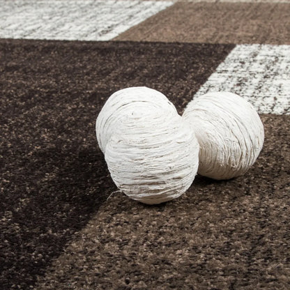  Teppich Für Das Wohnzimmer Kariert Modern Braun Beige Creme Meliert Größe 160x230 Cm