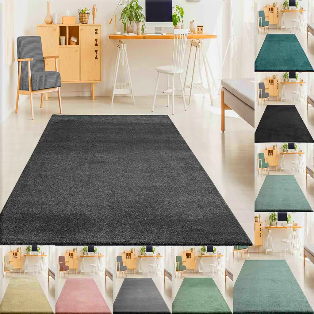  Teppich Wohnzimmer Einfarbig Weich Modern Kurzflor, Versch. Größen Farben, Farbe:Schwarz, Size:140x200 Cm