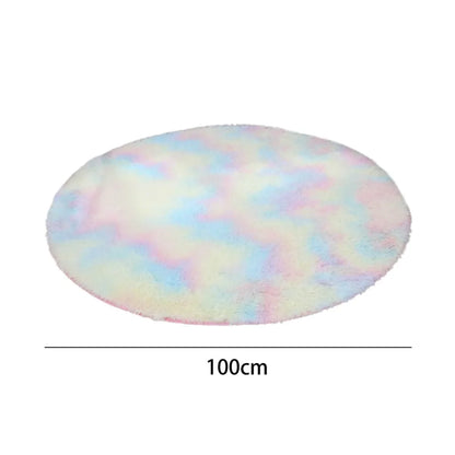  100cm Regenbogen Hochflor Runden Teppich Wohnzimmer Fellteppich Kunstfell Flauschig Dicker Waschmaschinenfest
