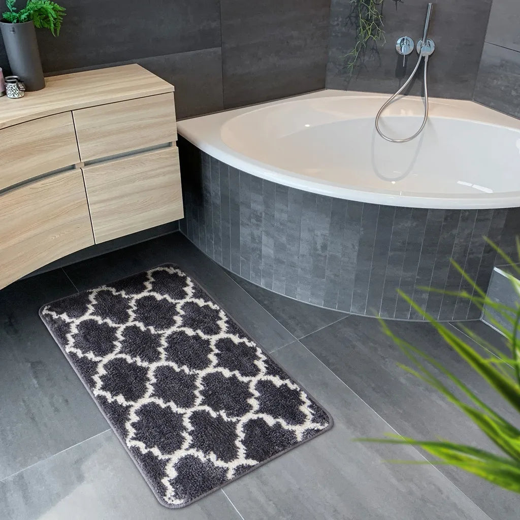  Badematte Badezimmerteppich Rutschhemmend Marrakesch Schwarz 50 X 80 Cm