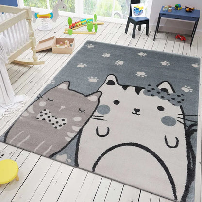  Kinderteppich Babyteppich Katzen Pfoten Creme Mint-Blau Grau , Maße:120x170 Cm
