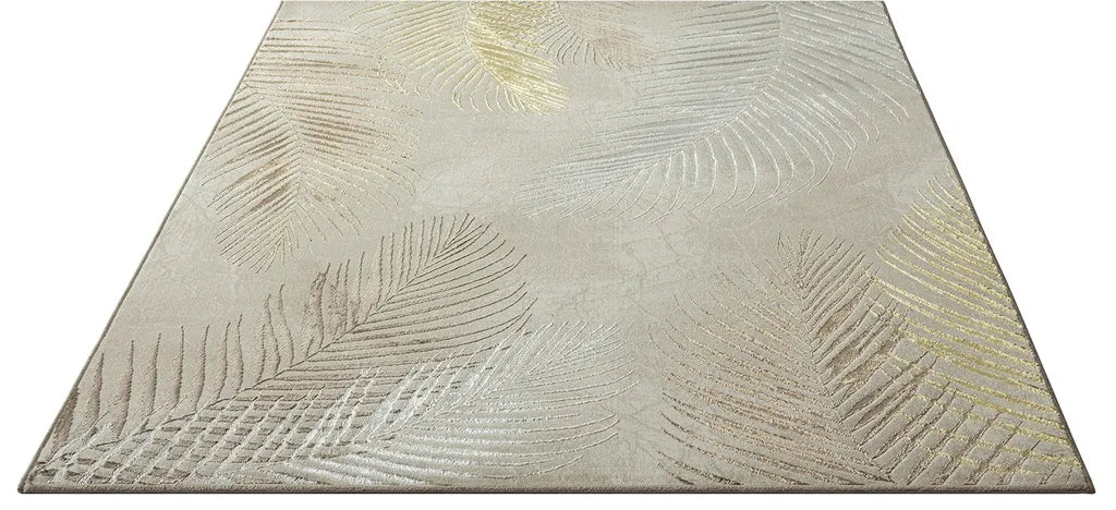  Teppich - Creme - Goldfarben - 80 X 300 Cm - Mit Federmotive