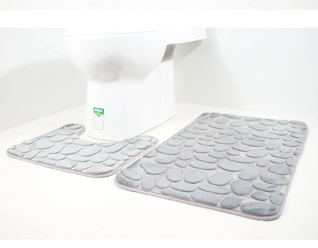  Rutschfestes Stehendes Badematten-Set, 2-teilig, Atmungsaktive Badematte Aus Memory-Schaum, Bequeme, Weiche, Saugfähige Toiletten-Badematten-Halterung,Grau