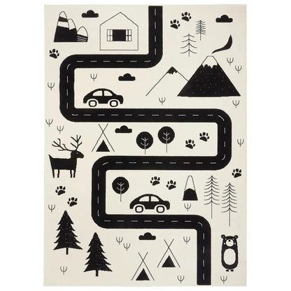  Kinderteppich Kurzflor Avenue Straße Creme Schwarz, Größe:160x220 Cm