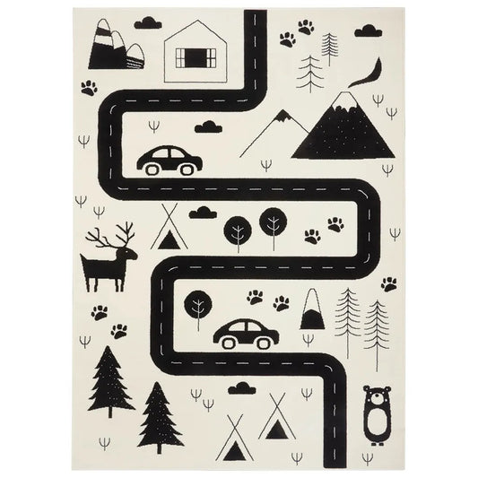  Kinderteppich Kurzflor Avenue Straße Creme Schwarz, Größe:160x220 Cm