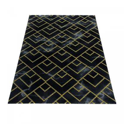  Designer Kurzflor Wohnzimmer Teppiche Grau Gold Weich Modern, Marmor Optik 12 Mm, Größe:140 X 200 Cm, Farbe:Schwarz-Gold