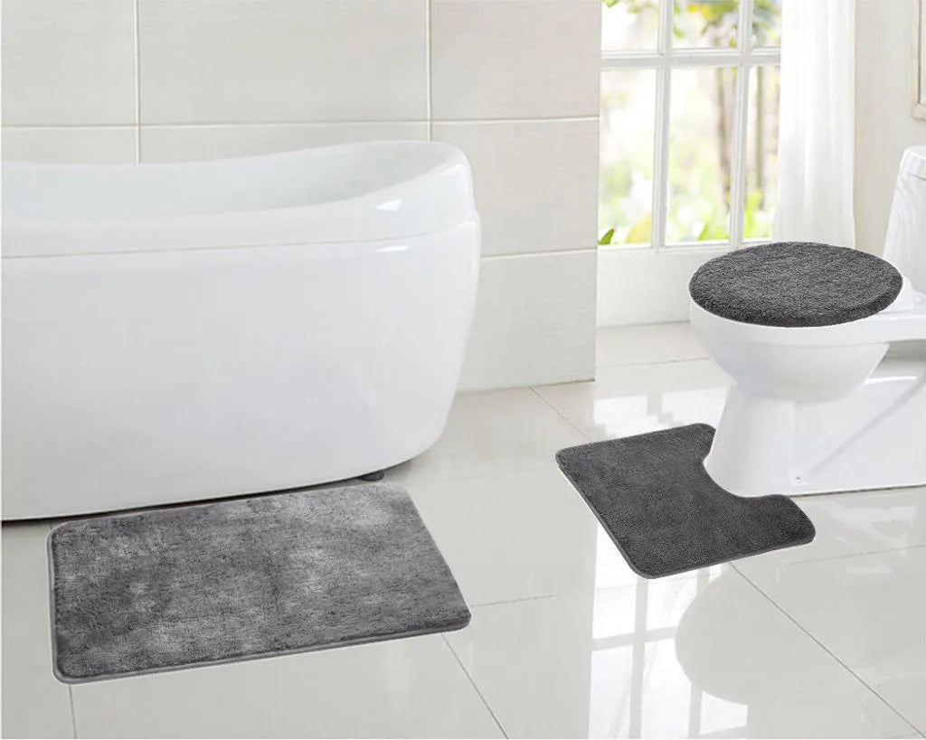  Topchances Duschvorhang Badezimmermatten-Set 3-teilig,Badematten Rutschfeste Badematte Bad Küche Carpet Fußmatten Decor Teppich (Grau, 50 X 80 Cm)