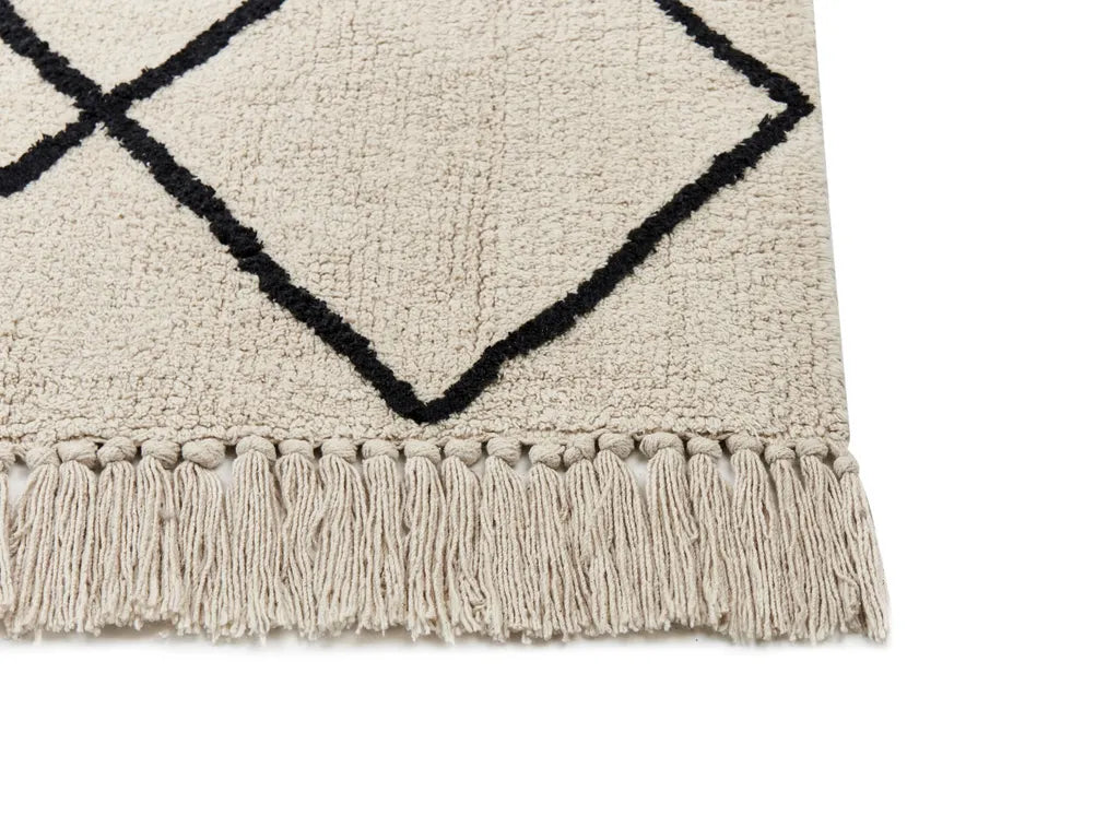  Teppich Beige Baumwolle Rechteckig 160 X 230 Cm Geometrisches Muster Fransen Handgetuftet Boho Kurzhaar Fußbodenheizung Geeignet Wohnzimmer