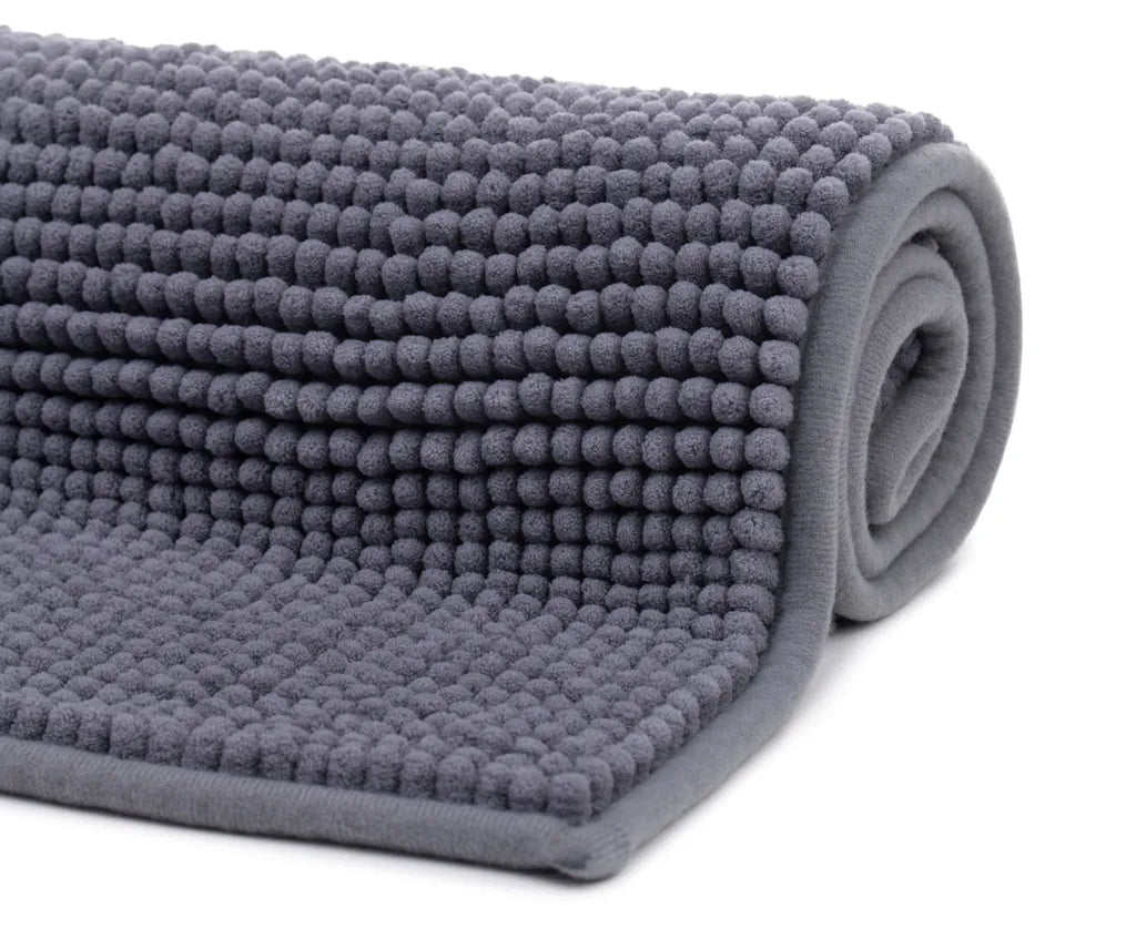 GÖZZE Chenille Badteppich 60x100 Cm Badvorleger Anti-Rutsch-Beschichtung Anthrazit