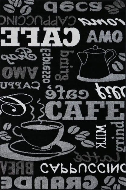  Küchenteppich Teppichläufer Coffee Design Modern Kaffee Muster In Schwarz Ideal Für Die Lounge Oder Küche, Maße:120x170 Cm