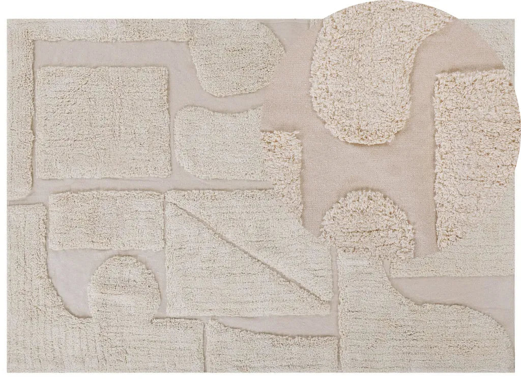  Teppich Beige Baumwolle Rechteckig 160 X 230 Cm Geometrisches Muster Getuftet Modern Weich Kurzhaar Kurzflor Wohn- Und Schlafzimmer