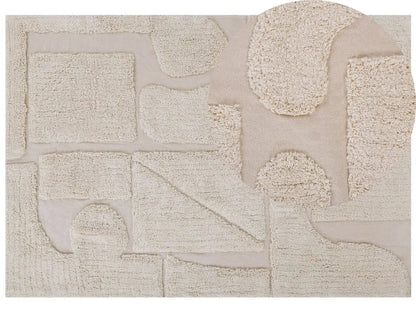  Teppich Beige Baumwolle Rechteckig 160 X 230 Cm Geometrisches Muster Getuftet Modern Weich Kurzhaar Kurzflor Wohn- Und Schlafzimmer
