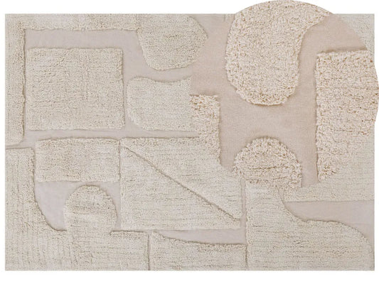  Teppich Beige Baumwolle Rechteckig 160 X 230 Cm Geometrisches Muster Getuftet Modern Weich Kurzhaar Kurzflor Wohn- Und Schlafzimmer