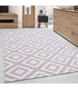  Kurzflor Wohnzimmerteppich Teppich Antikes Karo Muster Rosa Weiss Meliert, Grösse:160x230 Cm