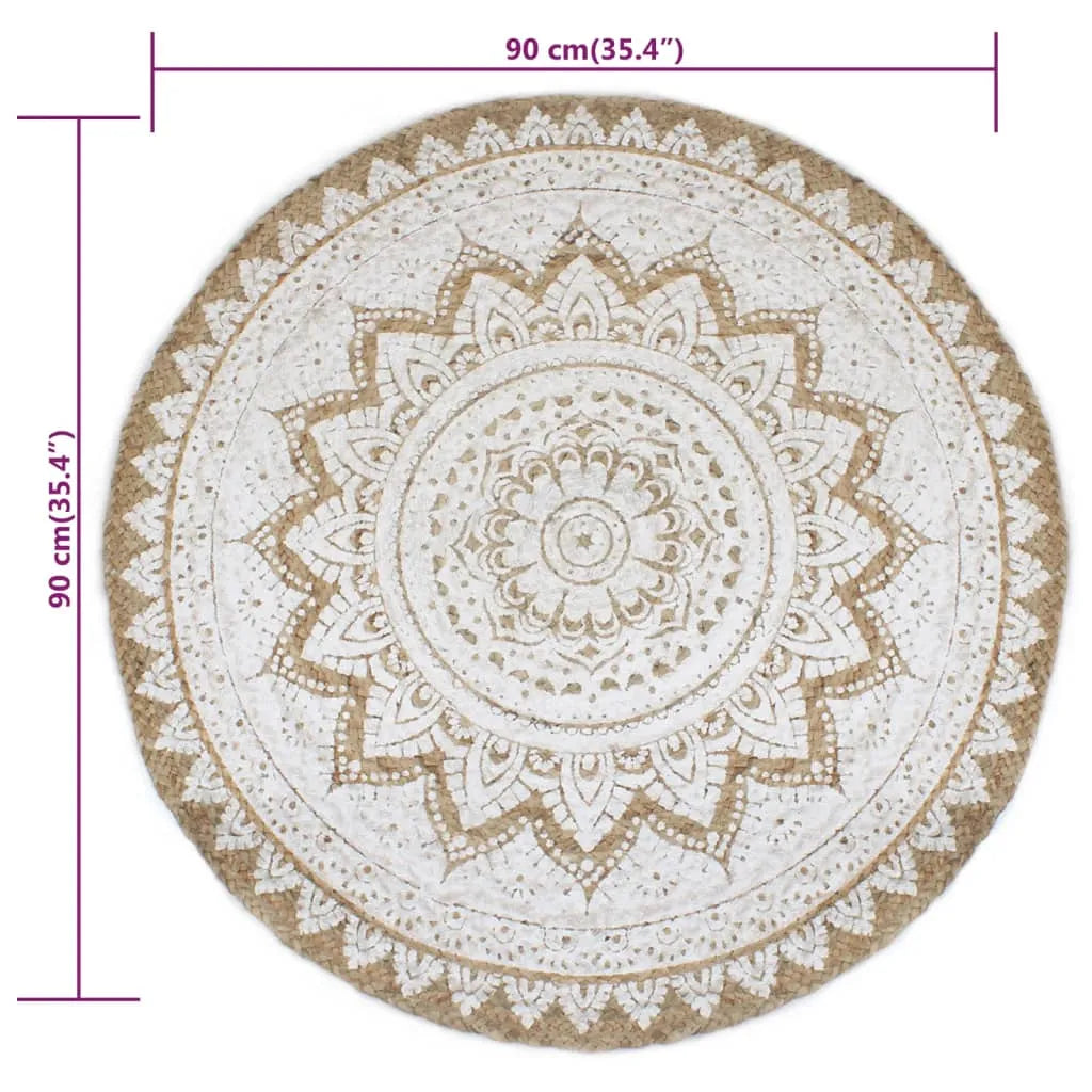  VidaXL Teppich Jute Geflochten Bedruckt 90 Cm Rund
