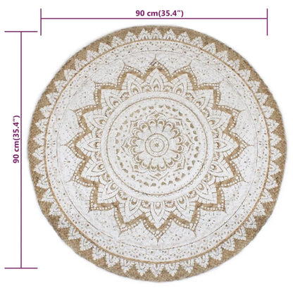  VidaXL Teppich Jute Geflochten Bedruckt 90 Cm Rund