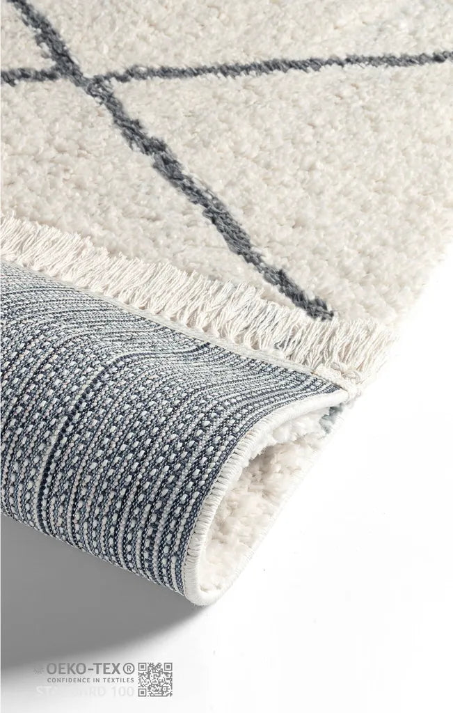  Wohnzimmer Shaggy Teppich Diamantmuster Super Soft Moderner Hochflor Teppich Weiss Grau, Grösse: 155x230cm