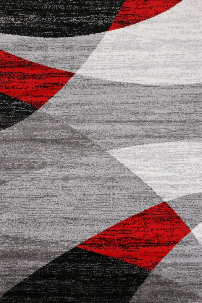  Teppich Geometrisches Muster Meliert In Grau Weiß Schwarz Und Rot, Maße:160x220 Cm