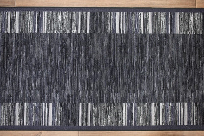  Läufer ADAGIO 100x400 Cm Kurzflor Designer Teppichläufer In Dunkelgrau Antirutsch Streifen Muster Gel Basis Teppich