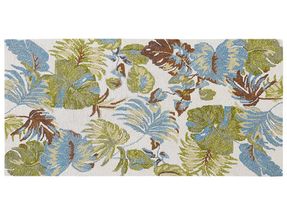  Teppich Mehrfarbig Wolle 80 X 150 Cm Rechteckig Blattmuster Pflanzenmuster Handgetuftet Boho Gefärbt Kurzhaar Kurzflor Bettvorleger Läufer