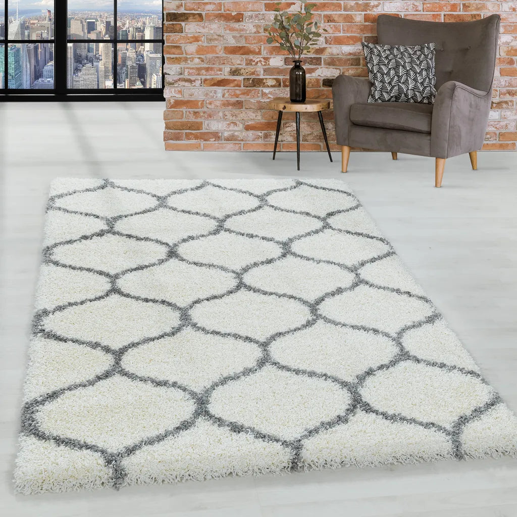  Wohnzimmerteppich,hochflor Shaggy,designer Teppich,Kachel Muster,Farbe:Rosa, Farbe:GRAU, Grösse:240 Cm X 340 Cm