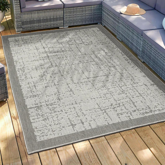  Teppich In- Und Outdoor Flachgewebe Terrasse Balkon Wintergarten Robust Abstrakt Grau Anthrazit Braun, Farbe:Anthrazit, Maße:140x200 Cm