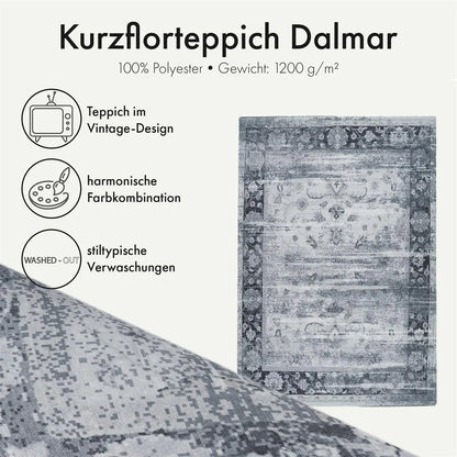  Qiyano Orientalischer Teppich Kurzflor Im Vintage-Look Für Wohnzimmer Grau, 170 X 240 Cm