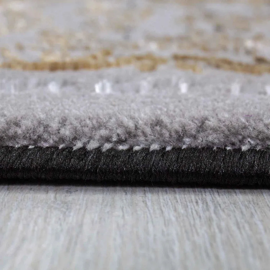  Designer Teppich Orientalisch Grau Gold Elegant Orientalisch Glanz, Maße:80x300 Cm