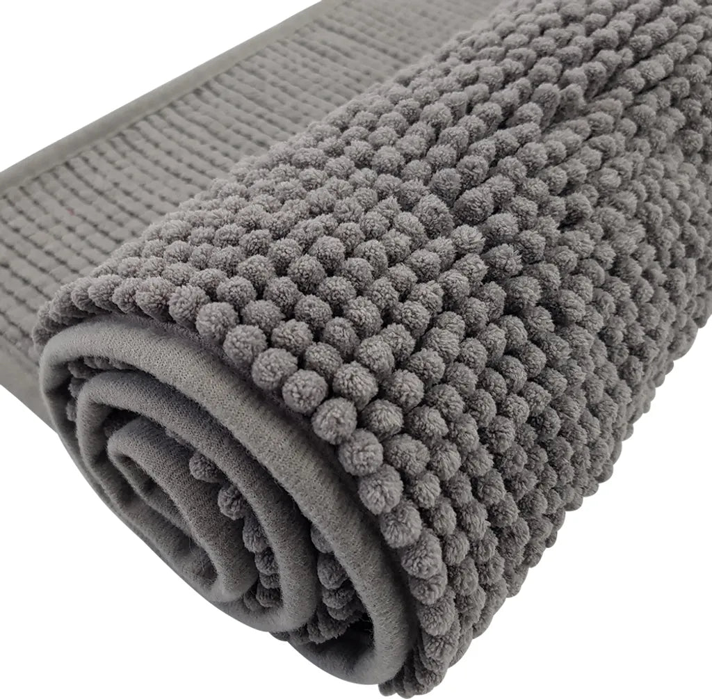  Chenille Badematte 50 X 80 Cm In Grau Badteppich Aus Microfaser - Mit Rutschfester Rückseite - Welness Badeteppich / Duschvorleger