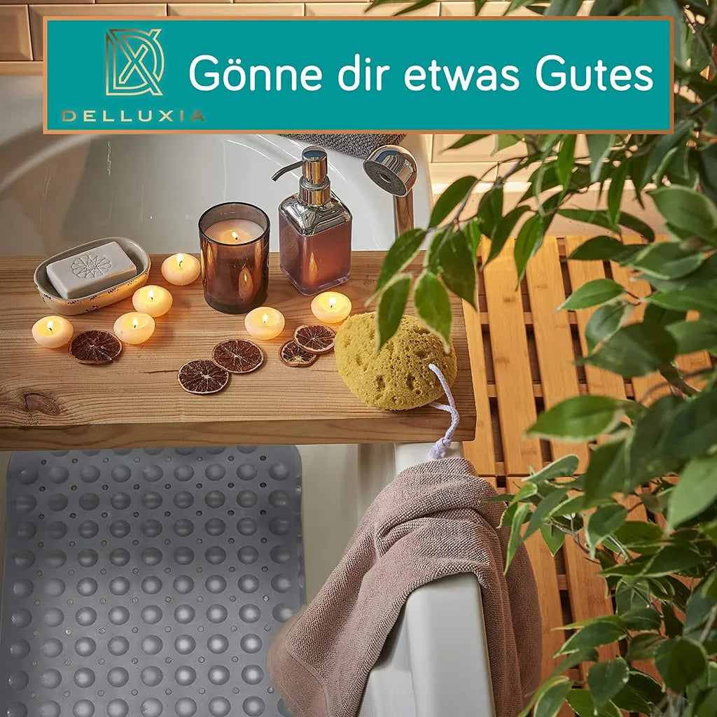  Delluxia Badewannenmatten Rutschfest Für Kinder & Erwachsene I 100x40cm Grau I Antirutsch Badematte BPA Frei, Inkl. Aufhängung I Duschmatte Schimmelresistent & Geruchsfrei