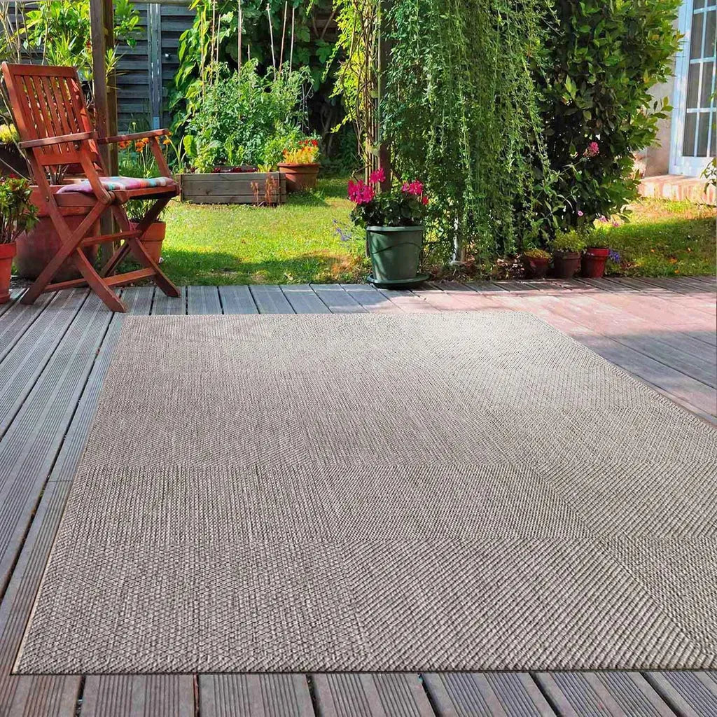  Robuster In- Und Outdoor Flachgewebe Terrassen Teppich Natur Look In Grau, Maße:140x200 Cm