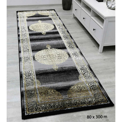  Designer Teppich Orientalisch Grau Gold Elegant Orientalisch Glanz, Maße:80x300 Cm