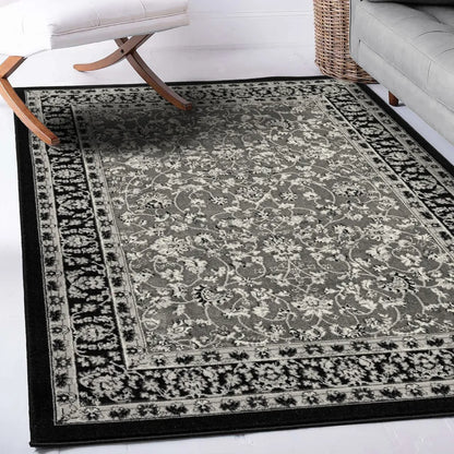  Orient Teppich Grau Schwarz Klassisch Dicht Gewebt Mit Ornament Und Blumenmotiven, Maße:160x230 Cm