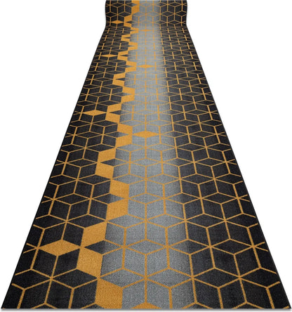  Läufer Antirutsch 67 Cm HEKSAGON Hexagon Schwarz / Gold Schwarz 67x220 Cm