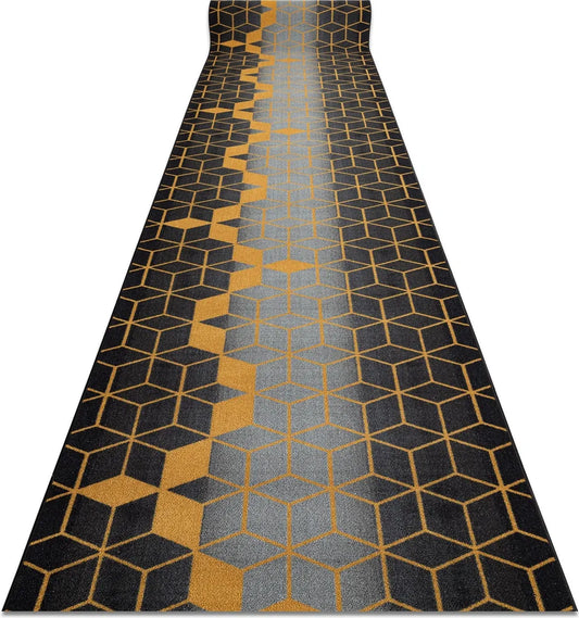  Läufer Antirutsch 67 Cm HEKSAGON Hexagon Schwarz / Gold Schwarz 67x220 Cm