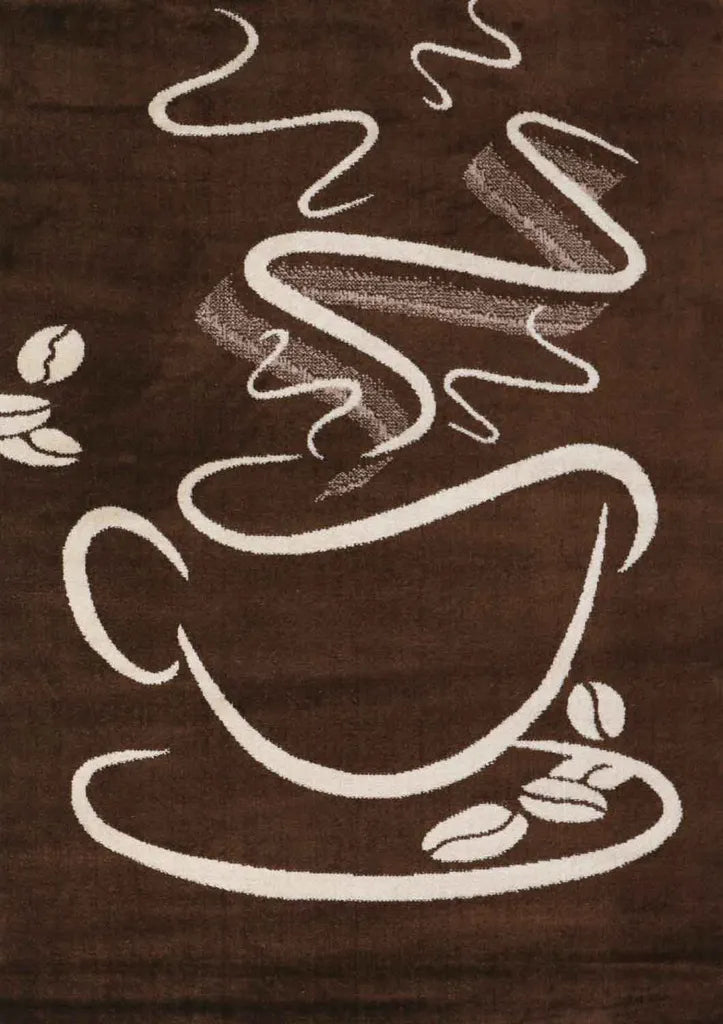  Küchenteppich Braun Trendiger Kaffee Teppich, Cappuccino Muster Tasse Kurzflor, Maße:140x200 Cm