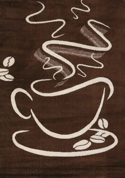  Küchenteppich Braun Trendiger Kaffee Teppich, Cappuccino Muster Tasse Kurzflor, Maße:140x200 Cm