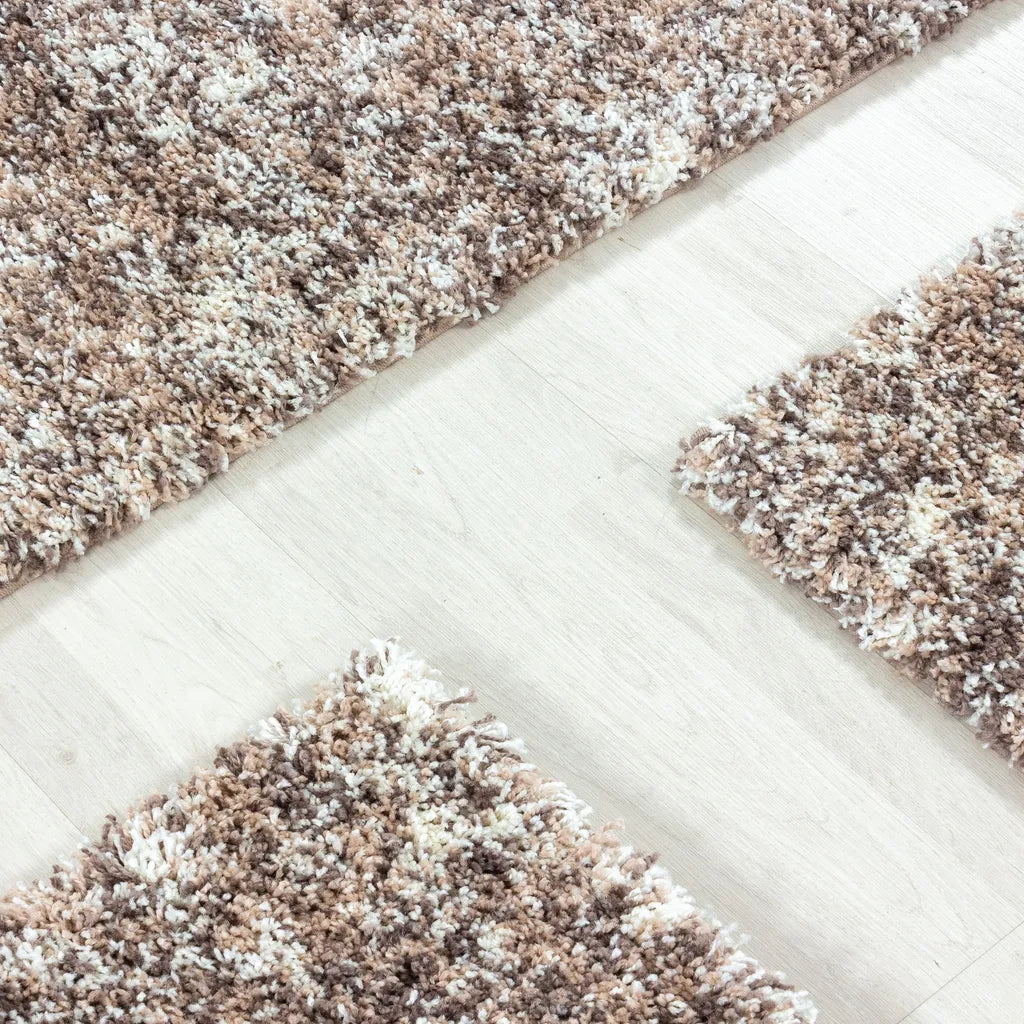  Schlafzimmerteppich,hochflor Shaggy,langflor Bettumrandung,Bunt, Farbe:BEIGE, Grösse:2 X 60x110 Cm + 1 X 80x250 Cm