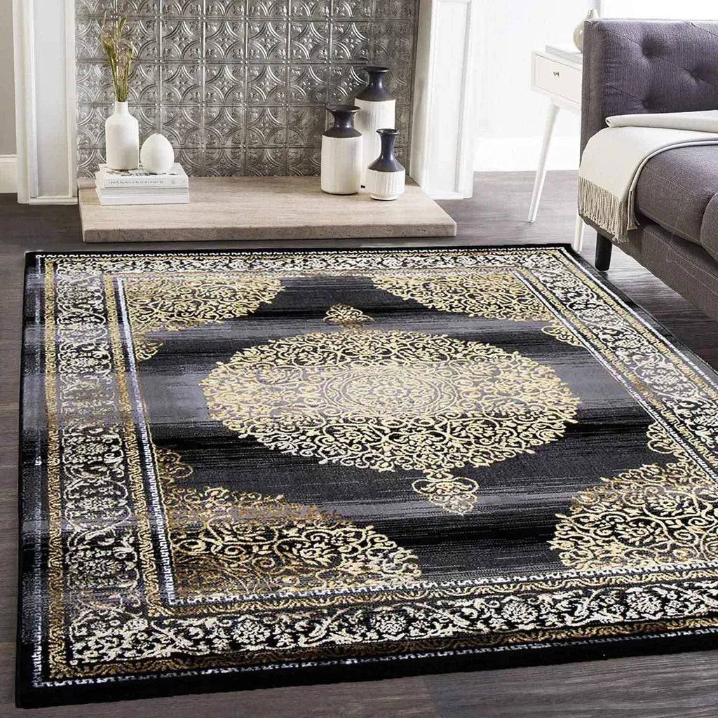  Designer Teppich Orientalisch Grau Gold Elegant Orientalisch Glanz, Maße:80x300 Cm