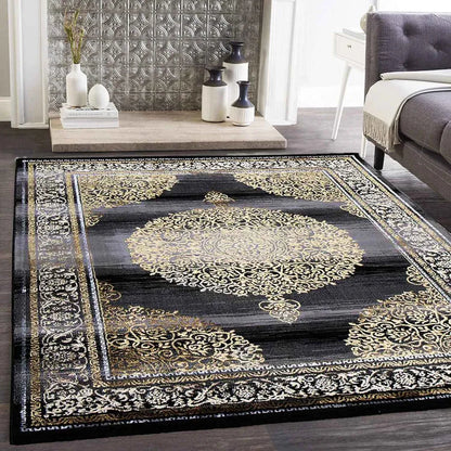  Designer Teppich Orientalisch Grau Gold Elegant Orientalisch Glanz, Maße:80x300 Cm