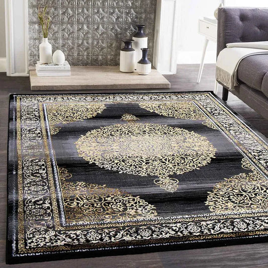  Designer Teppich Orientalisch Grau Gold Elegant Orientalisch Glanz, Maße:80x300 Cm