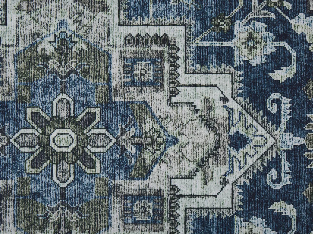 Teppich Läufer Grau / Blau Polyester 80 X 300 Cm Orientalisches Muster Vintage Boho Kurzflor Für Wohnzimmer Schlafzimmer Flur