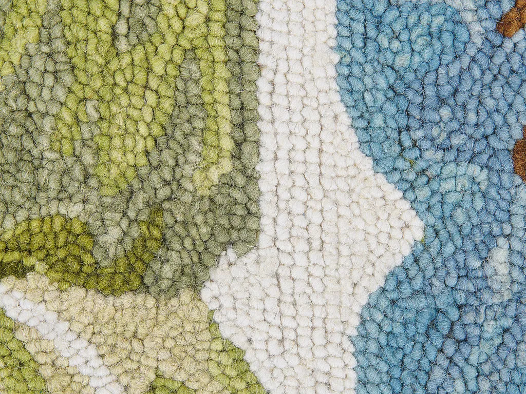  Teppich Mehrfarbig Wolle 80 X 150 Cm Rechteckig Blattmuster Pflanzenmuster Handgetuftet Boho Gefärbt Kurzhaar Kurzflor Bettvorleger Läufer